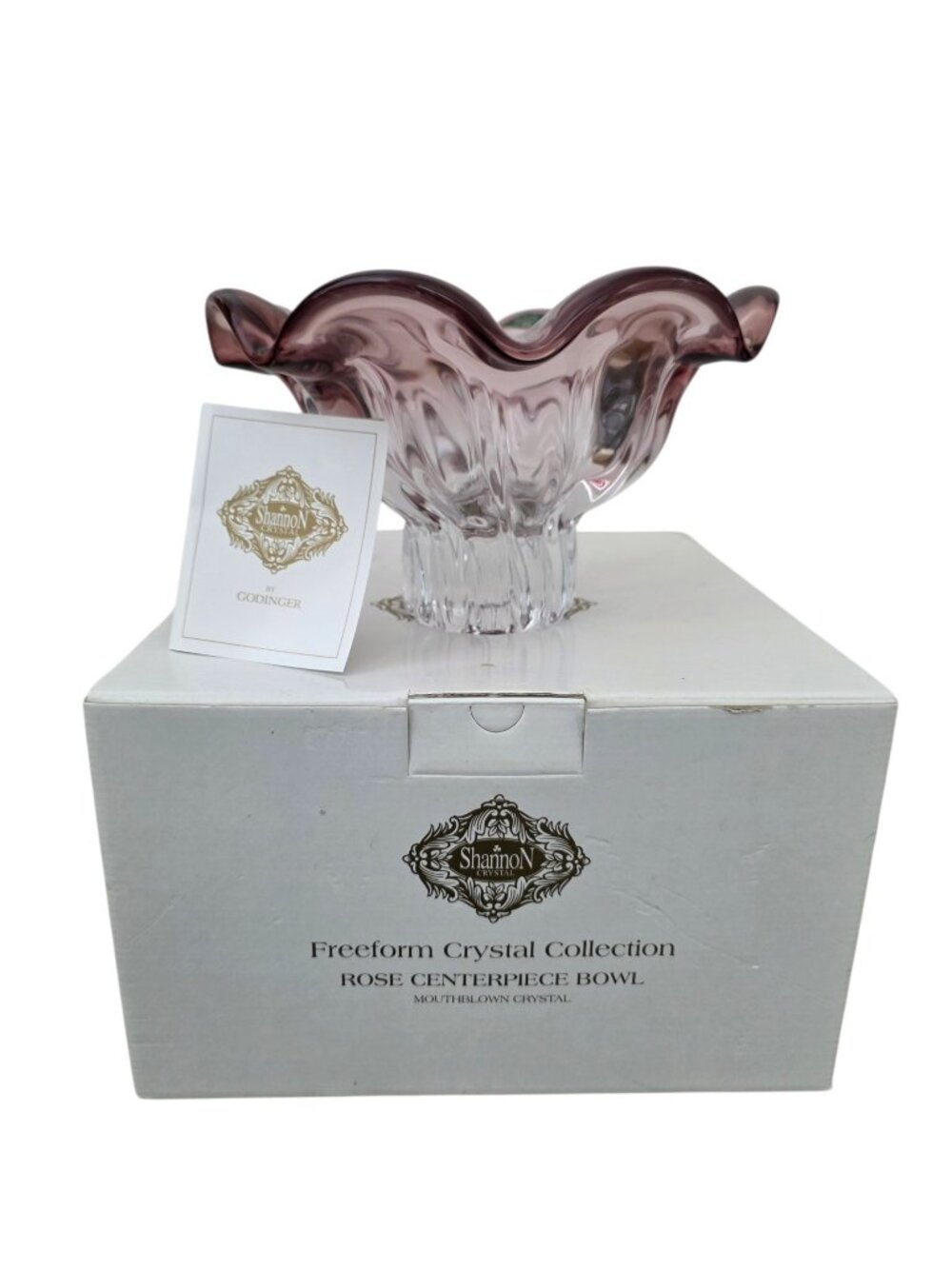 Shannon Crystal by Godinger Freeform Collection Rose (Amethyst) Centerpiece Bowl